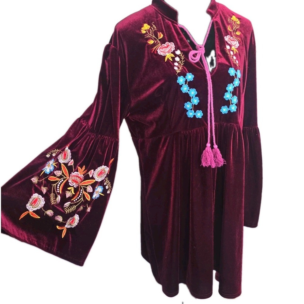 Roiii Boho Whimsigoth Gypsy Empire Waist Velvet Dress XXL Purple Embroidered